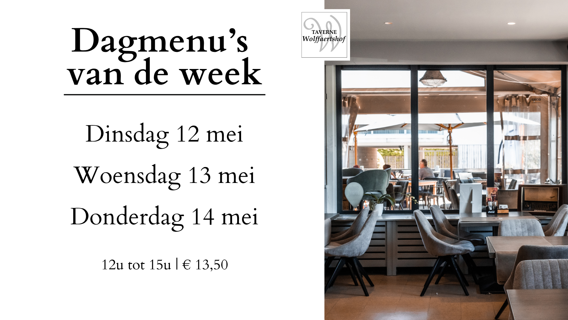 Dagmenu’s: 12 mei tot 14 mei